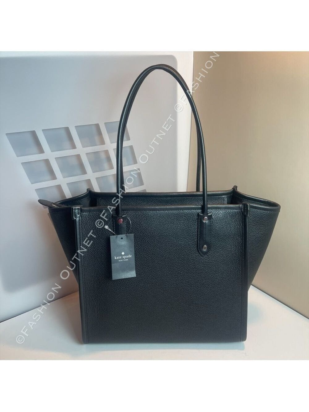 NWT Kate Spade Ella Large Tote Black Pebbled Leather Laptop Bag Workwear Chic - Picture 3 of 16
